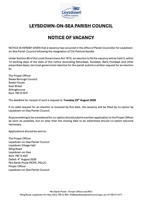 Notice Of Vacancy August 2026
